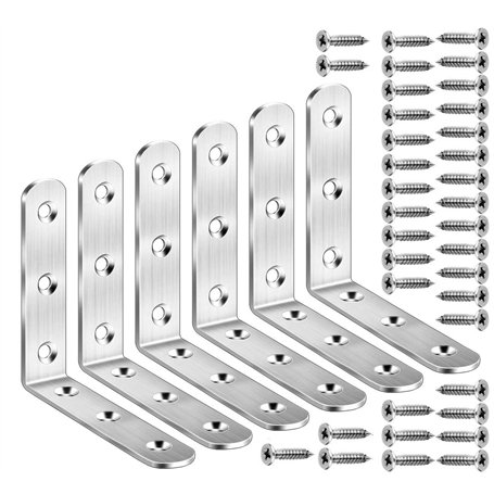Équerre d'assemblage 6PCS 80 x 80 mm Équerre de Fixation Inox Renforts d'Angle pour la Fixation et la Réparation de Meubles