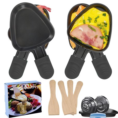 QcuGvy 4PCS Poelon Raclette Triangle 18x10cm Revêtement Antiadhésif mini Poelon Raclette avec Matériau épaissi avec 4 Pelles en
