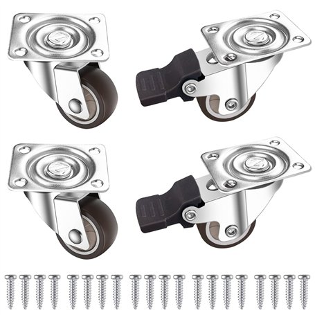 Gentpovth Ensemble de 4 roulettes pivotantes silencieuses haut de gamme pour meubles de 1 pouce(2 d'entre eux avec freins)