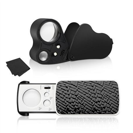 Lot de 2 Loupes Bijoutier 30X 60X 90X avec Lumière LED et UV