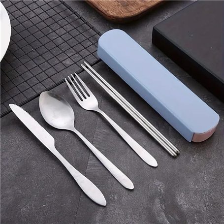 Ensemble de couverts portables en acier inoxydable 4 pièces - réutilisables pour les voyages