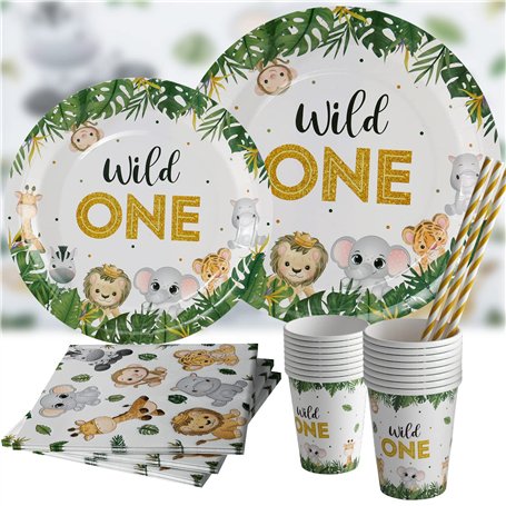 Wild One - Vaisselle de fête d'anniversaire - Assiettes en papier - Gobelets - Serviettes et pailles - Pour 20 invités - Décorat