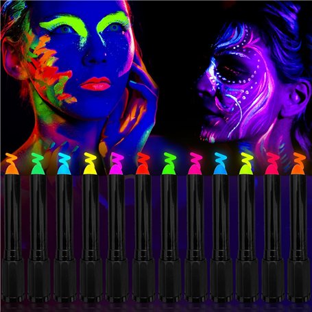 Strehknewen 12 Couleurs Neon UV Maquillage Enfants Set Maquillage Stylo Lavable Maquillage Pen & Couleurs Corps Couleur Corps po