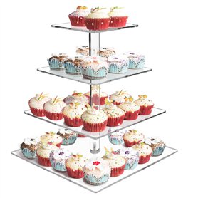 Milaloko Présentoir à cupcakes carré en acrylique à 4 étages - Présentoir à pâtisseries - Arbre à dessert - Pour mariage, fête d Milaloko Présentoir à cupcakes carré en acrylique à 4 étages - Présentoir à pâtisseries - Arbre à dessert - Pour mariage