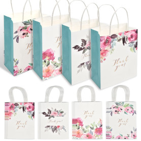 Skyzone Sacs cadeaux en papier avec poignées, 12 sacs de fête de poule, sacs en papier kraft blanc, sac de remerciement avec mot Skyzone Sacs cadeaux en papier avec poignées