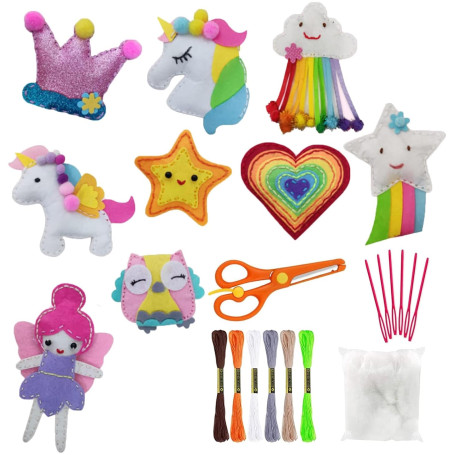 Select Zone de couture DIY pour enfants - Kit de bricolage en feutre avec fil à broder - Aiguilles en plastique - Ouate de rempl