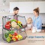 Fuleadture Lot de 2 grands paniers rangement empilables en fil métallique pour organiser la cuisine, le garde-manger, congélateu