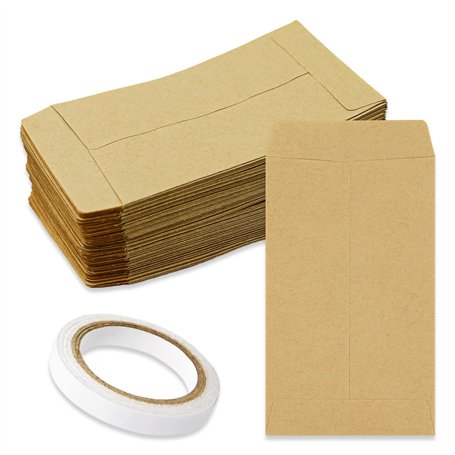 Lot de 150 mini sachets avec ruban adhésif pochette mini enveloppe sachets papier kraft pour stocker petits objets