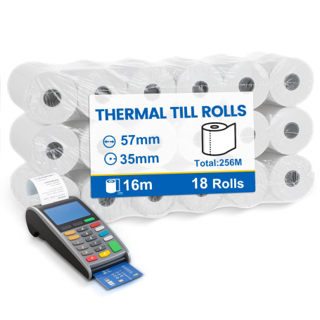 (18 rouleaux) Rouleaux de caisse 57mm Thermo - Papier thermique 57mm x 12mm x 16m
