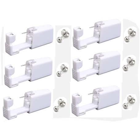 Kit Perçage d'oreille 6 Pistolet de Perçage d'oreille jetable avec 6 goujons d'oreille Sécurité oreille Piercing oreille goujon