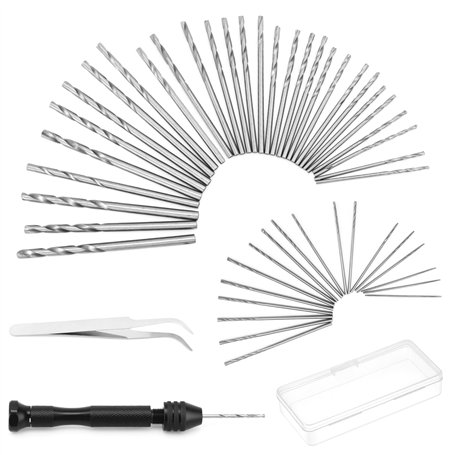 QWORK® Lot de 51 mini perceuse à main hand drill comprenant 48 forets hélicoïdaux (0.5-3.0 mm) et une pince àépiler