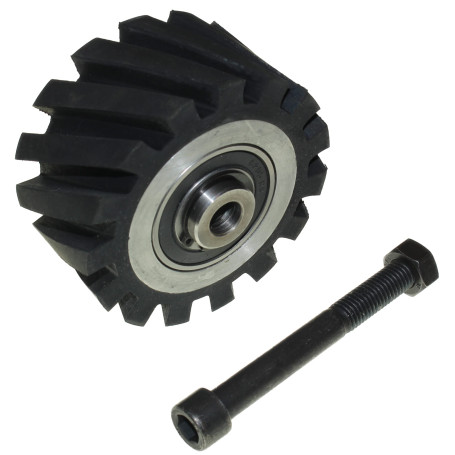 Roue de contact en caoutchouc - 100 x 50 mm - Surface dentée - Noyau en aluminium - Avec tige de 12 mm - Prêt pour le montage.