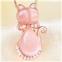 Collier dames pendentif rose avec strass pour les adolescentes femmes,colliers d'amitié en pierre naturelle or rose gravure chat