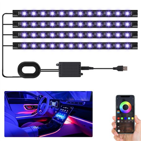LEAZZLE Lampe LED Voiture Interieur avec 4 Pièces 48 RGB Bande LED Voiture