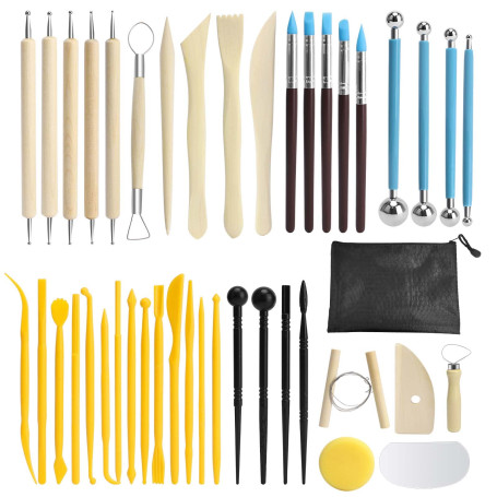 Outils de Poterie 42 Pièces Set d'Outils de Modelage Outils de Poterie Professionnels