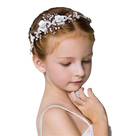 IYOU Princesse Blanche Fleur Couvre-Chef Robe De Cheveux De Perle Cristal De Mariée Accessoires De Cheveux De Mariage Pour Les F