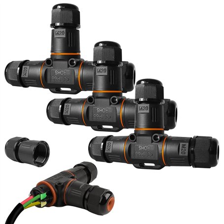 Vegena Lot de 3 connecteurs de câbles étanches IP68 - 3 broches - En forme de T - Boîte de distribution - Manchon de raccordemen