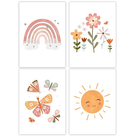 Vegena Lot de 4 tableaux pour chambre d'enfant et fille