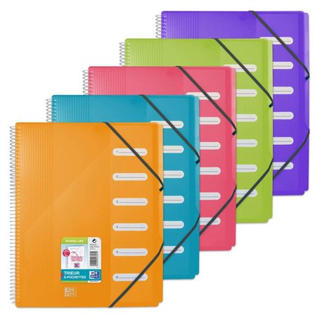 OXFORD Trieur à Spirales School Life A4 6 Compartiments Couverture Polypro Coloris Toniques