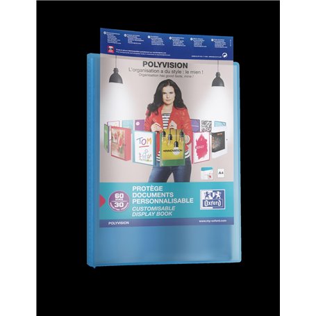 OXFORD Protège‐Documents Polyvision A4 60 vues / 30 pochettes Couverture Polypro Bleu