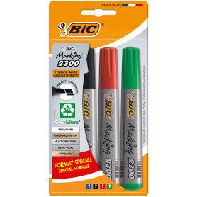 BIC Marking 2300 ECOlutions Marqueurs Permanents à Pointe Moyenne Biseautée - Couleurs Assorties, Blister Format Spécial de 4 BIC Marking 2300 ECOlutions Marqueurs Permanents à Pointe Moyenne Biseautée - Couleurs Assorties