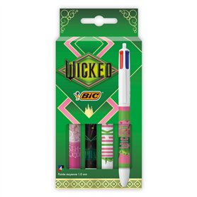 BIC Stylo 4 Couleurs Décors Édition Limitée Noël Wicked, Stylo à Bille Collectionneur - Couleurs Assorties, Étui de 4 BIC Stylo 4 Couleurs Décors Édition Limitée Noël Wicked