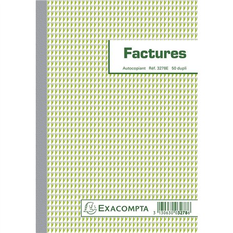 Exacompta - Réf. 3278AE - 1 Manifold FACTURES - avec mention TVA - 50 feuillets numérotés et autocopiants - duplicatas (1 origin