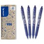 PILOT - Lot de 4 FriXion Ball Clicker 07 - Stylo Effaçable à Encre Thermosensible - Stylo Roller Rétractable et Rechargeable - B