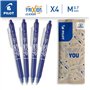 PILOT - Lot de 4 FriXion Ball Clicker 07 - Stylo Effaçable à Encre Thermosensible - Stylo Roller Rétractable et Rechargeable - B