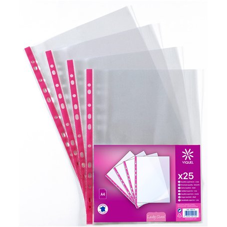 Viquel - Lot de 25 Pochettes perforées A4 en plastique - Bord renforcée rose 109179-06
