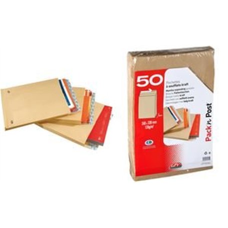 GPV 28760 Pochette 280x365mm 2 6 120g Soufflet 30mm Anti-éclatement Lot de 50 Kraft