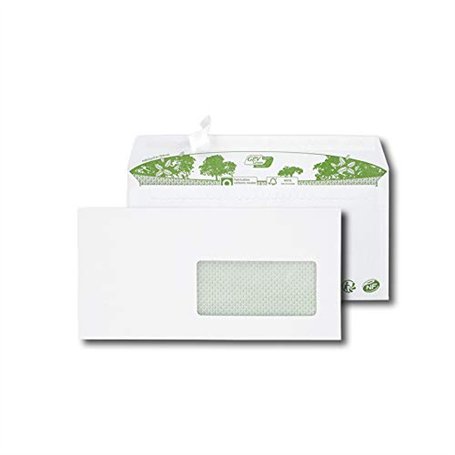 Paquet de 40 enveloppes extra blanches 100% recyclées DL 110x220 80 g/m² fenêtre 45x100 bande de protection