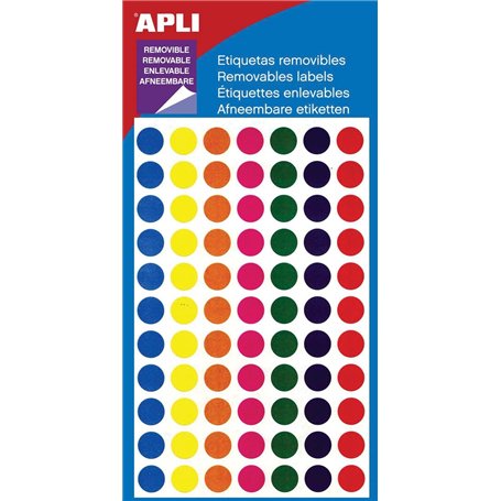 APLI 101857 - Pochette 308 pastilles enlevables couleurs assorties Ø 8 mm