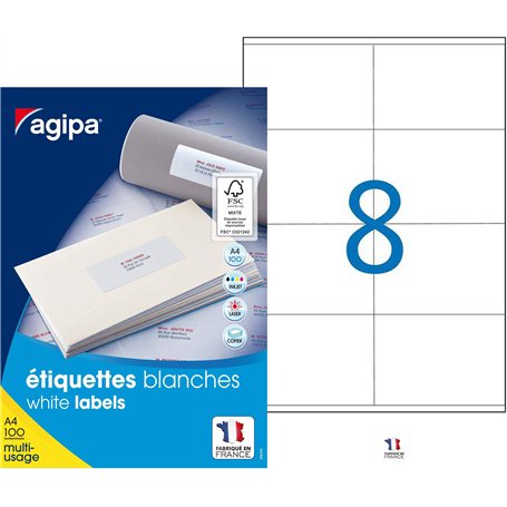 Apli Agipa – Boite Étiquettes Adhésives Blanches Multi–Usages – Certifié FSC – Anti-bourrage - 105 x 70 mm – 800 Étiquettes 1190