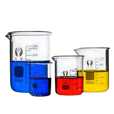 TuToy 5Pcs 5Ml 10Ml 25Ml 50Ml 100Ml Bécher Set Haute Qualité Bécher En Verre Résistant Aux Haute Température Échelle En Verre Bo