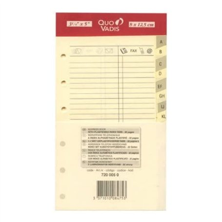 Quo Vadis - Accessoires de TIMER - Recharge REPERTOIRE TEL pour TIMER 14 - Papier ivoire Clairefontaine - Format 8x12