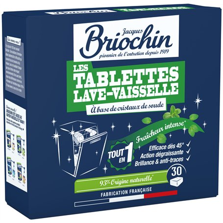 JACQUES BRIOCHIN - 30 tablettes Lave-Vaisselle - sans Parfum - Action dégraissante