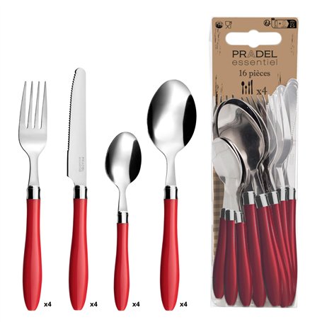 PRADEL ESSENTIEL - Ménagère 16 couverts de table pour 4 personnes - Réglisse - Acier inoxydable 18/0