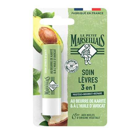 Le Petit Marseillais | Soin Lèvres 3 en 1 Beurre de Karité et Huile d’Avocat (tube de 4
