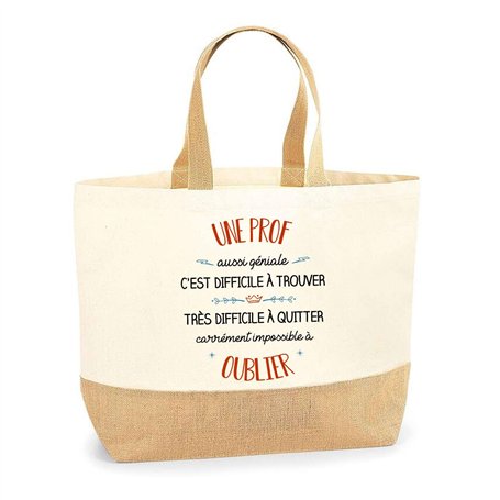 Sac Une Prof aussi géniale oublier | Cabas de Plage Courses Coton et Toile de Jute Idée Cadeau Femme