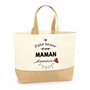 Sac Maman d'Amour | Cabas de Plage Courses Coton et Toile de Jute Idée Cadeau Femme