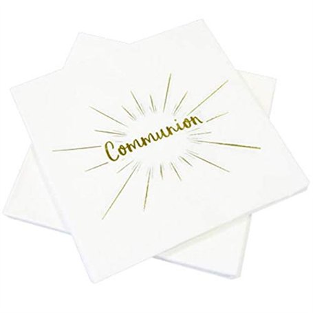 hobi R/JET015- Serviette de Table Communion Blanche et Or métallisée (x20)