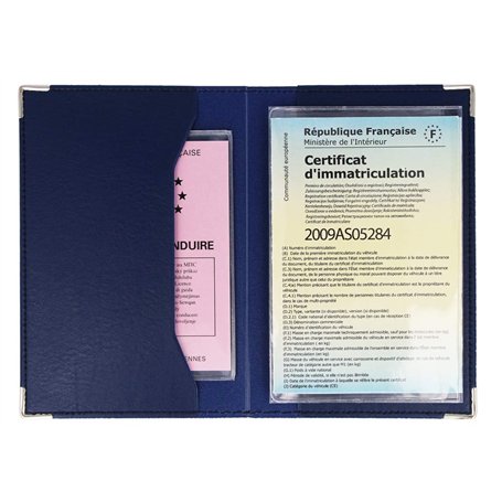 Color Pop Porte Papier DE Voiture Fabrication Francaise + protège Carte Grise + Porte PERMIS Conduire Simili Cuir Etui (Bleu Mar