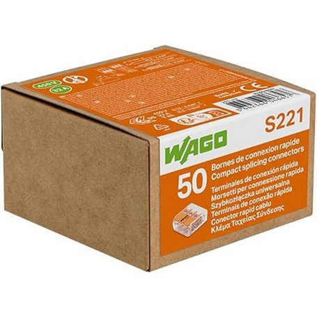 Wago Boîte de 50 Bornes de Connexion 3 Entrées S221 – Installation Facile et Sécurisée pour Tous Vos Projets Électriques