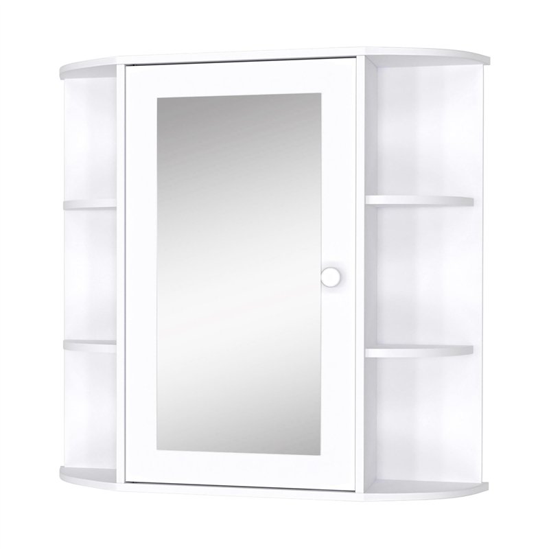 HOMCOM Armoire De Toilette Murale Avec Miroir – Placard + Étagères, Blanc Élégant