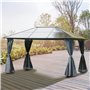 Outsunny Tonnelle pavillon de Jardin avec Toit Rigide Polycarbonate imperméable 4 parois latérales Anti-UV moustiquaires 4 x 3 m