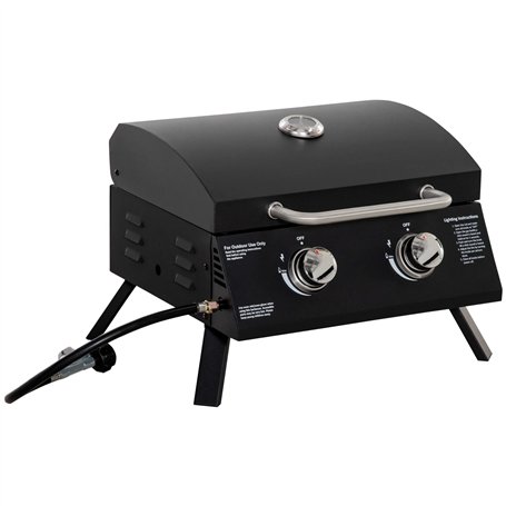 Barbecue gaz de Table transportable Pieds Pliables - 2 brûleurs 5 KW - Barbecue gaz de Camping - Grille de Cuisson