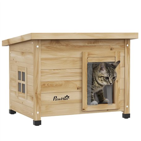 PawHut Maison pour Chats Niche d'extérieur en Bois surélevée avec Toit Asphalte