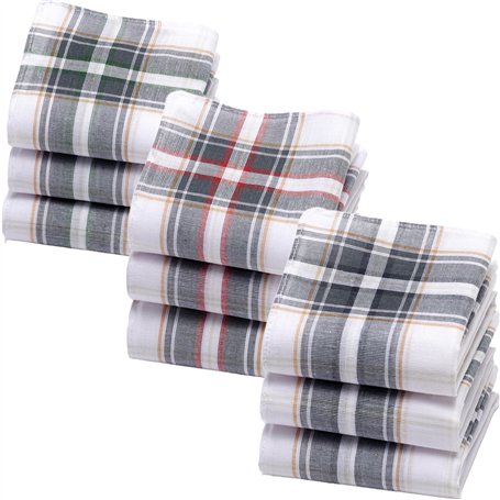 Merrysquare 9 Mouchoirs en Tissu pour Homme - 100% Coton - Blanc et Gris - 36x36 cm - Modèle Lukas