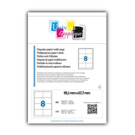 800 étiquettes blanches 99.1 x 67.7 mm adhésives personnalisables - 100 feuilles de 8 étiquettes autocollantes pour imprimante j